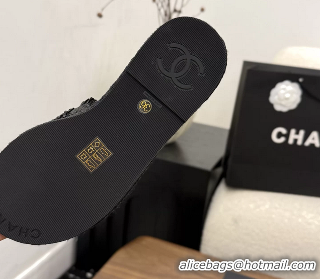 Original Cheap Chanel CC Crochet Flat Slides Sandals with Chain Black 6051603