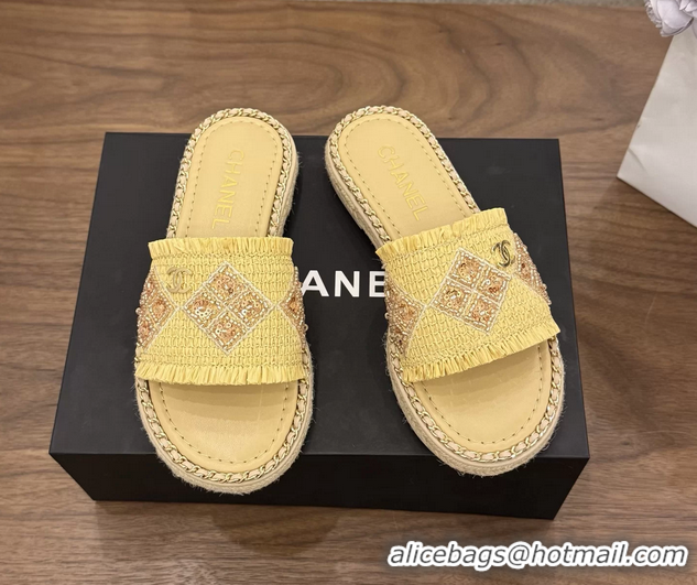 Super Chanel CC Crochet Flat Slides Sandals with Chain Beige 6051603