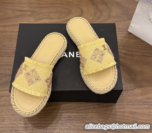 Super Chanel CC Crochet Flat Slides Sandals with Chain Beige 6051603