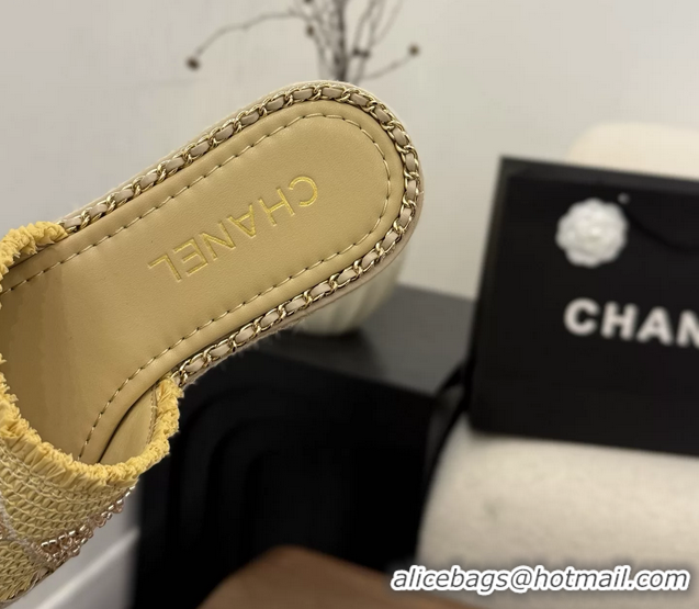 Super Chanel CC Crochet Flat Slides Sandals with Chain Beige 6051603