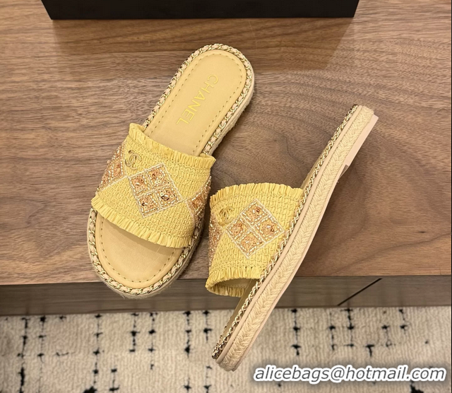 Super Chanel CC Crochet Flat Slides Sandals with Chain Beige 6051603