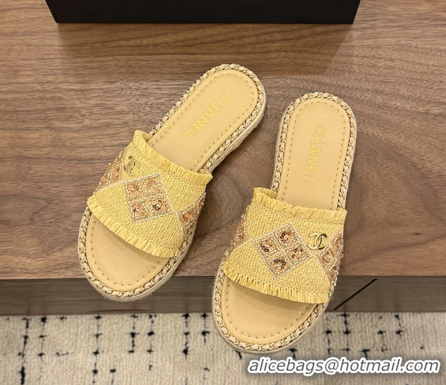 Super Chanel CC Crochet Flat Slides Sandals with Chain Beige 6051603