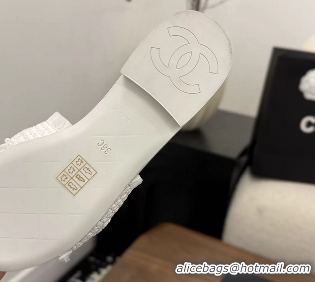 Good Looking Chanel CC Crochet Flat Slides Sandals White 6051603