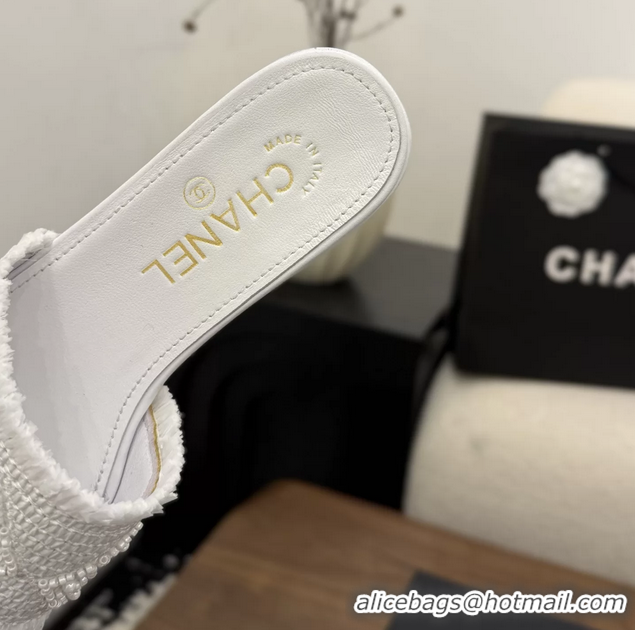 Good Looking Chanel CC Crochet Flat Slides Sandals White 6051603