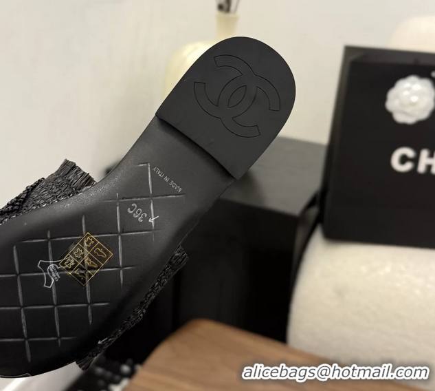 Best Product Chanel CC Crochet Flat Slides Sandals Black 6051603