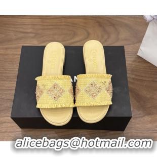 Unique Chanel CC Crochet Flat Slides Sandals Beige 6051603