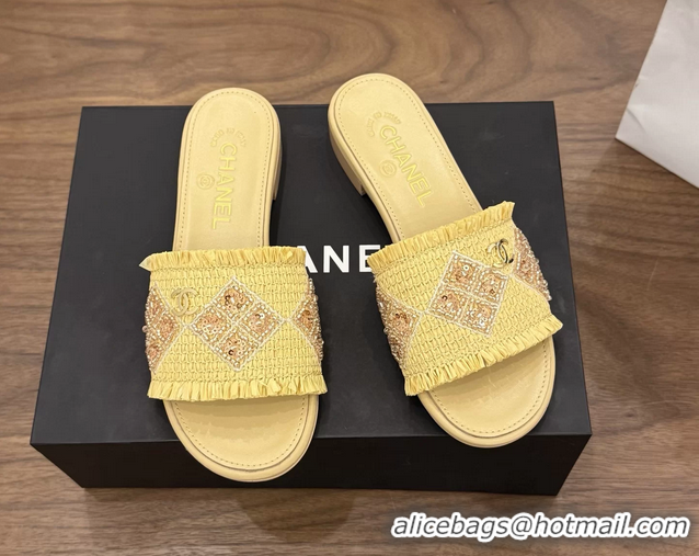 Unique Chanel CC Crochet Flat Slides Sandals Beige 6051603