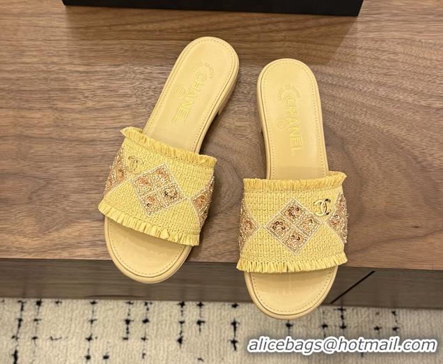 Unique Chanel CC Crochet Flat Slides Sandals Beige 6051603
