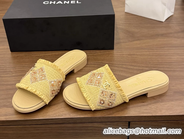 Unique Chanel CC Crochet Flat Slides Sandals Beige 6051603