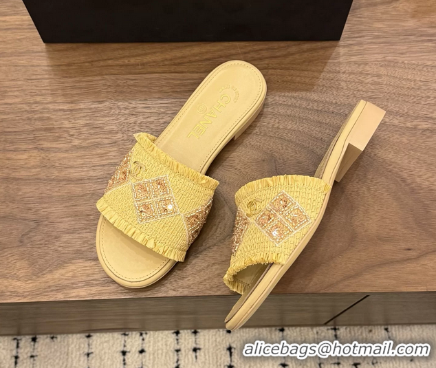 Unique Chanel CC Crochet Flat Slides Sandals Beige 6051603