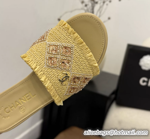 Unique Chanel CC Crochet Flat Slides Sandals Beige 6051603