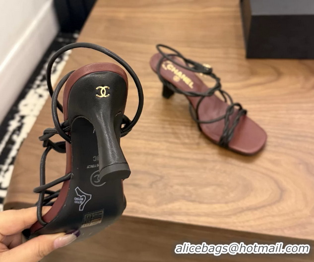 Shop Duplicate Chanel Black Leather Knot Detail Heeled Sandals 70MM 6051604