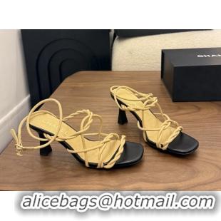 Shop Duplicate Chanel Black Leather Knot Detail Heeled Sandals 70MM 6051604
