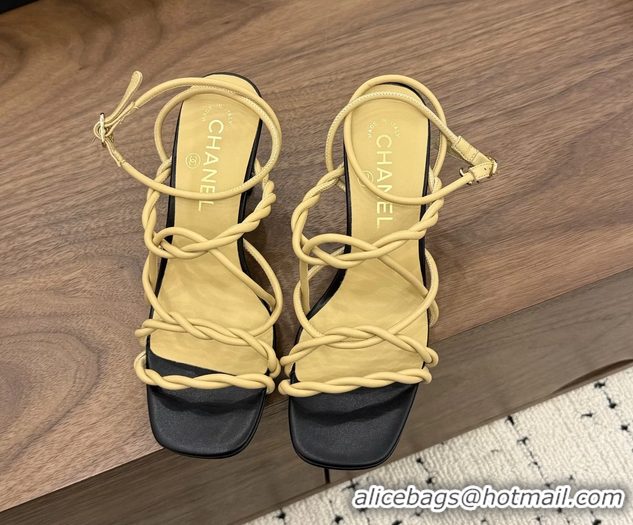 Shop Duplicate Chanel Black Leather Knot Detail Heeled Sandals 70MM 6051604