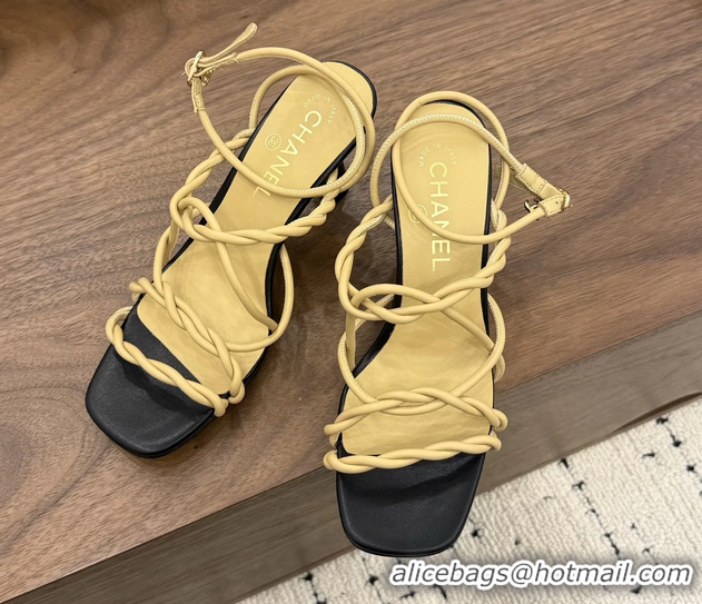 Shop Duplicate Chanel Black Leather Knot Detail Heeled Sandals 70MM 6051604