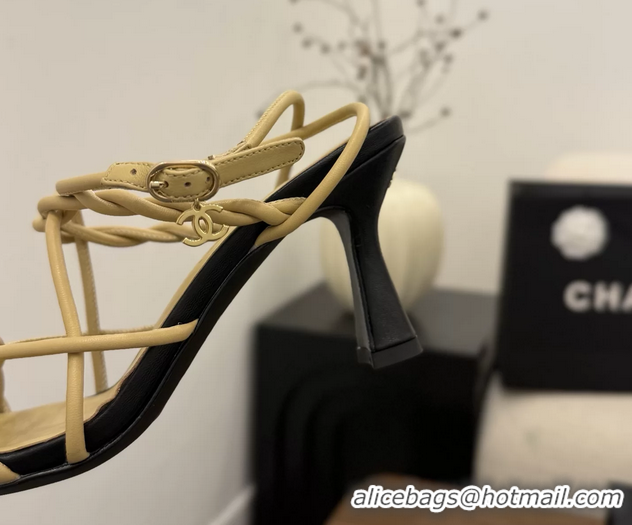 Shop Duplicate Chanel Black Leather Knot Detail Heeled Sandals 70MM 6051604