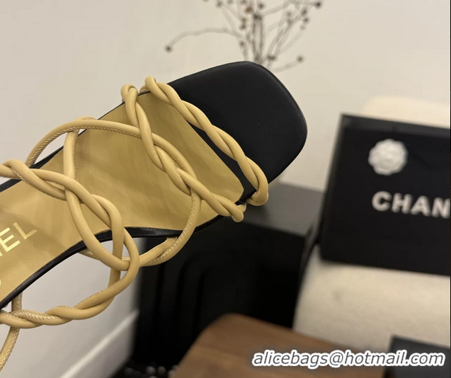 Shop Duplicate Chanel Black Leather Knot Detail Heeled Sandals 70MM 6051604