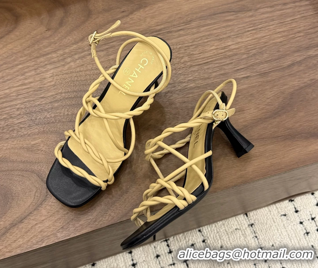 Shop Duplicate Chanel Black Leather Knot Detail Heeled Sandals 70MM 6051604