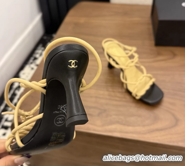 Shop Duplicate Chanel Black Leather Knot Detail Heeled Sandals 70MM 6051604