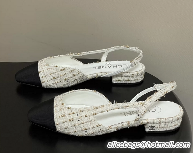 Cheap Price Chanel White Tweed Slingback Flats 6051605