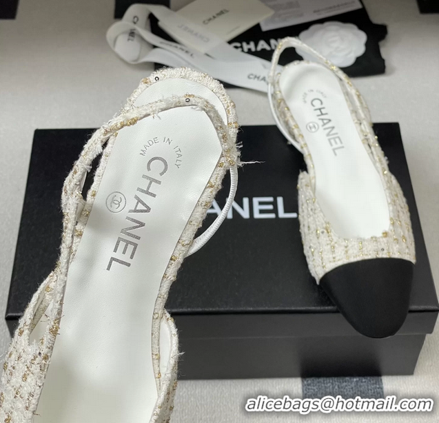 Cheap Price Chanel White Tweed Slingback Flats 6051605