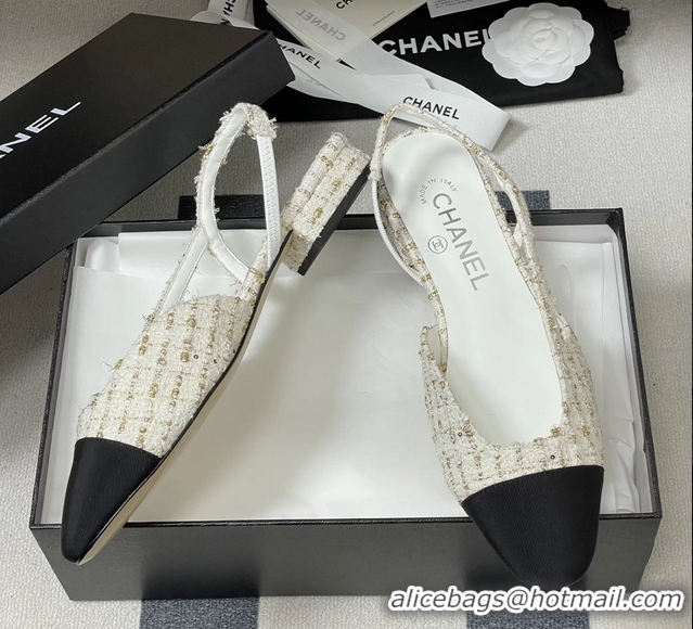 Cheap Price Chanel White Tweed Slingback Flats 6051605