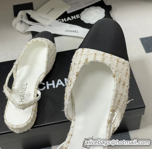 Cheap Price Chanel White Tweed Slingback Flats 6051605