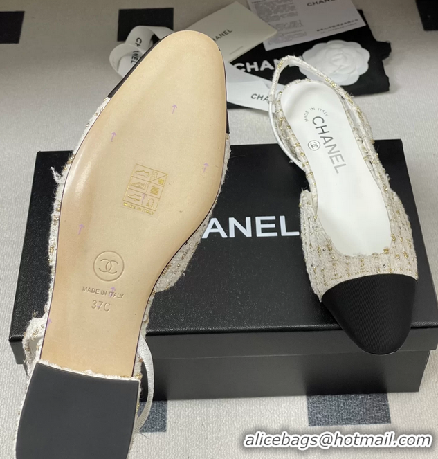 Cheap Price Chanel White Tweed Slingback Flats 6051605