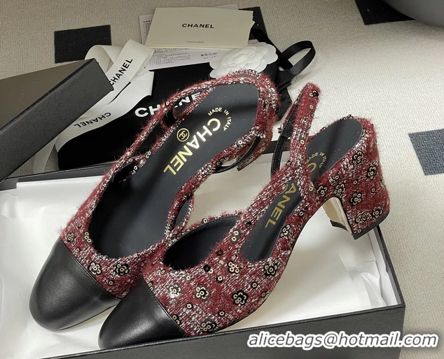 Big Discount Chanel Red Tweed Slingback Pumps 6051605