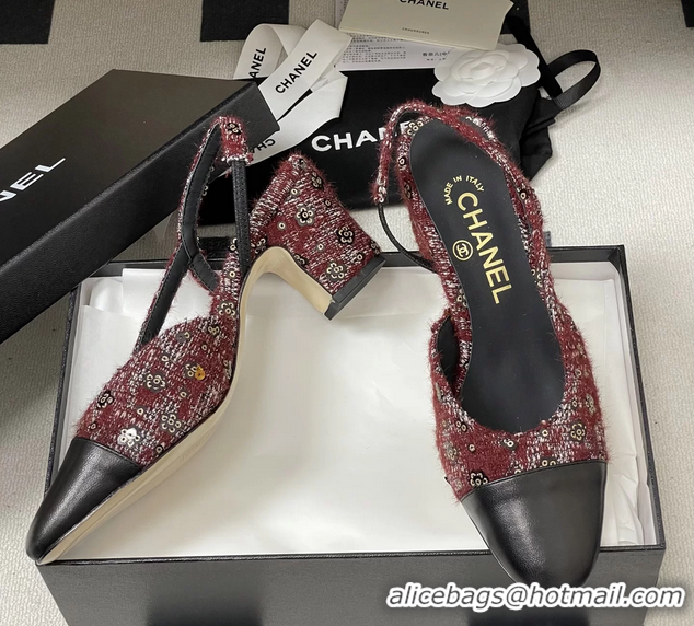 Big Discount Chanel Red Tweed Slingback Pumps 6051605