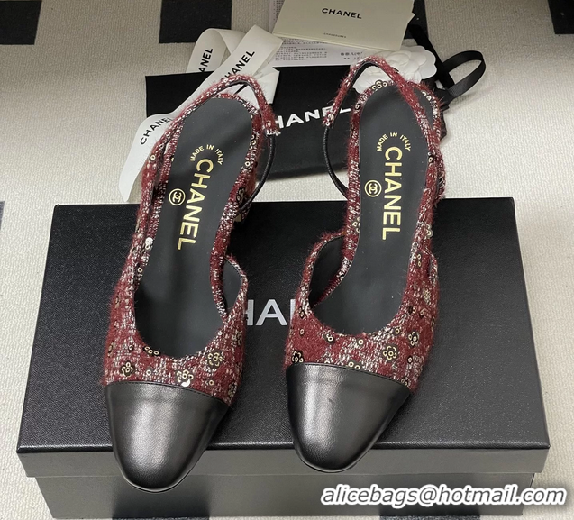 Big Discount Chanel Red Tweed Slingback Pumps 6051605