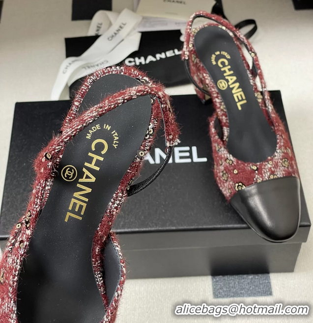 Big Discount Chanel Red Tweed Slingback Pumps 6051605