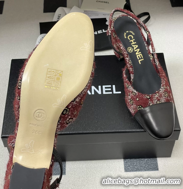Big Discount Chanel Red Tweed Slingback Pumps 6051605