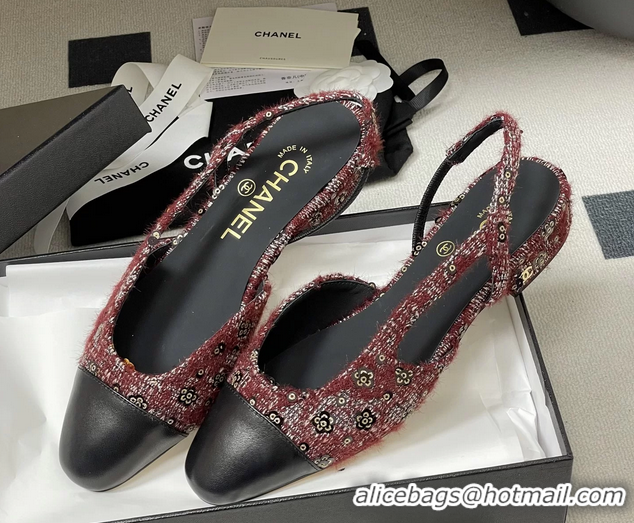 Durable Chanel Red Tweed Slingback Flats 6051605