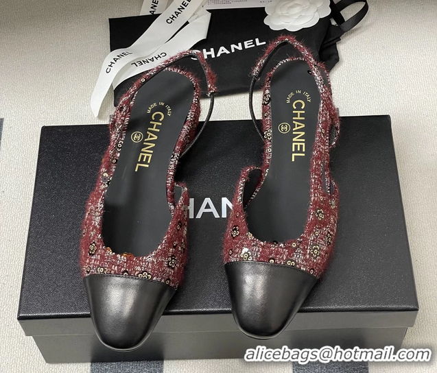 Durable Chanel Red Tweed Slingback Flats 6051605