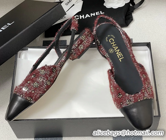 Durable Chanel Red Tweed Slingback Flats 6051605