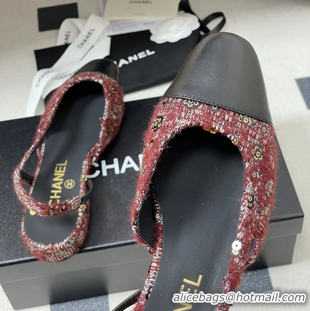 Durable Chanel Red Tweed Slingback Flats 6051605