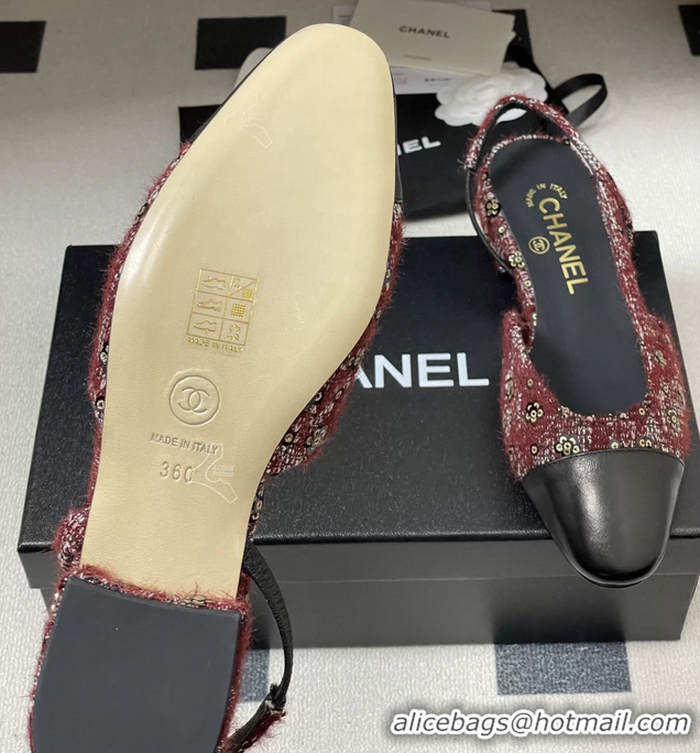 Durable Chanel Red Tweed Slingback Flats 6051605