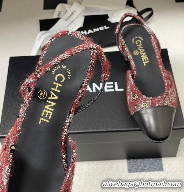Durable Chanel Red Tweed Slingback Flats 6051605
