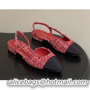 Buy Discount Chanel Red Tweed Slingback Flats 6051605