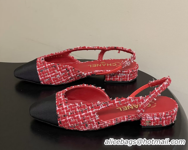 Buy Discount Chanel Red Tweed Slingback Flats 6051605