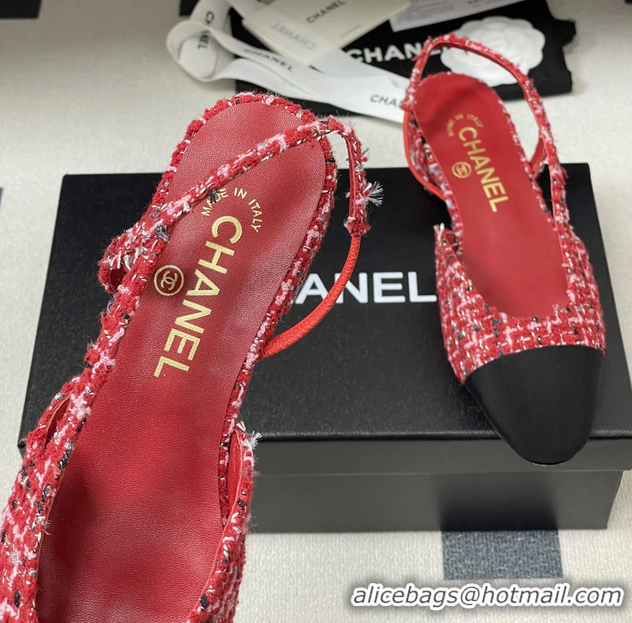 Buy Discount Chanel Red Tweed Slingback Flats 6051605