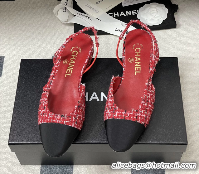 Buy Discount Chanel Red Tweed Slingback Flats 6051605