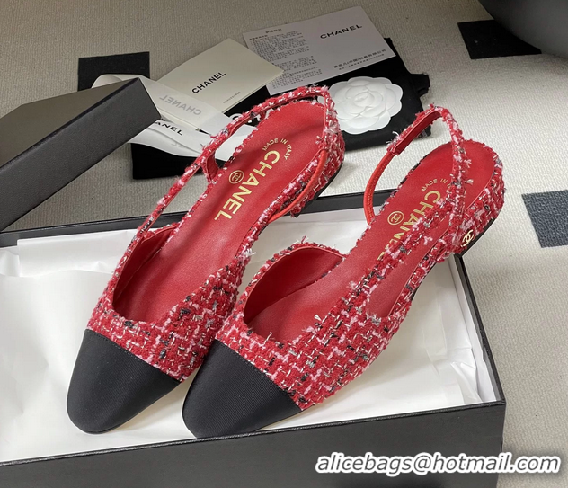 Buy Discount Chanel Red Tweed Slingback Flats 6051605