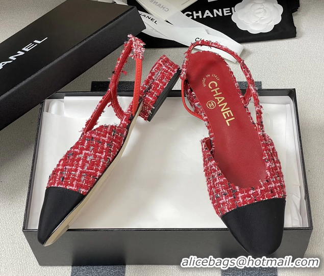 Buy Discount Chanel Red Tweed Slingback Flats 6051605