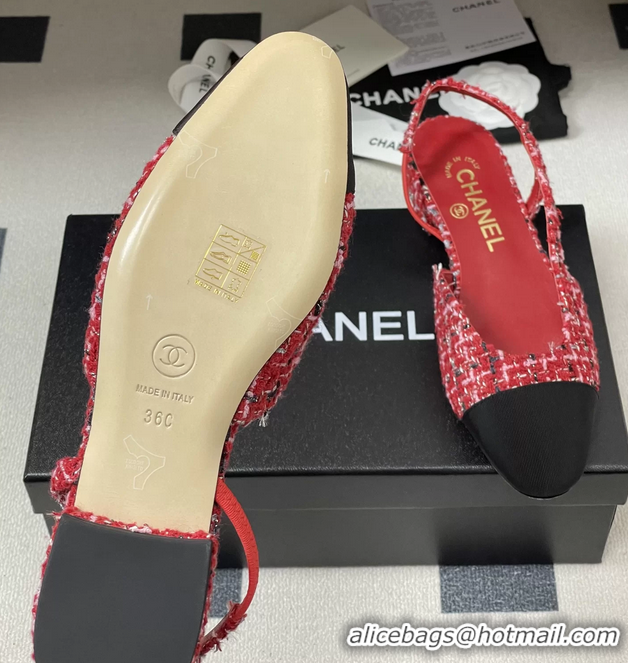 Buy Discount Chanel Red Tweed Slingback Flats 6051605