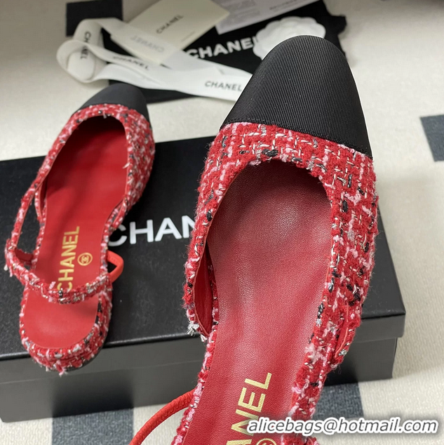 Buy Discount Chanel Red Tweed Slingback Flats 6051605