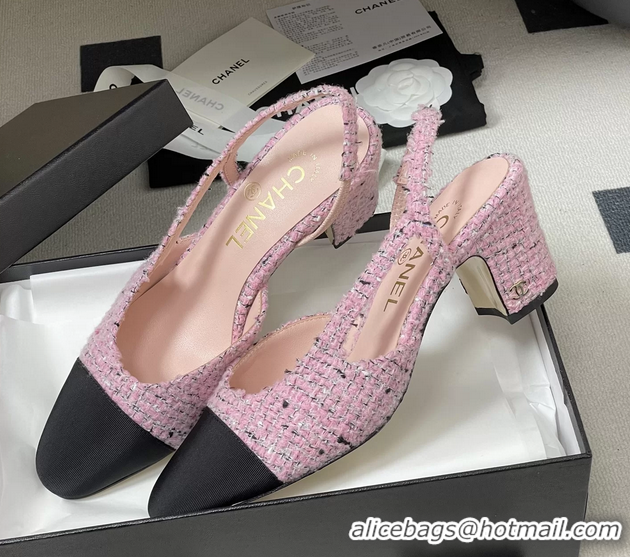 Unique Discount Chanel Pink Tweed Slingback Pumps 6051605