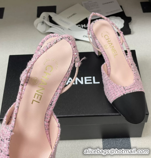 Unique Discount Chanel Pink Tweed Slingback Pumps 6051605