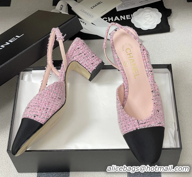 Unique Discount Chanel Pink Tweed Slingback Pumps 6051605